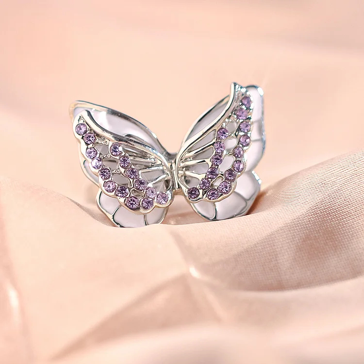 FOR MEMORIAL - THOSE WE LOVE FLY WITH US DIAMOND DOUBLE BUTTERFLY RING-belovejewel.com