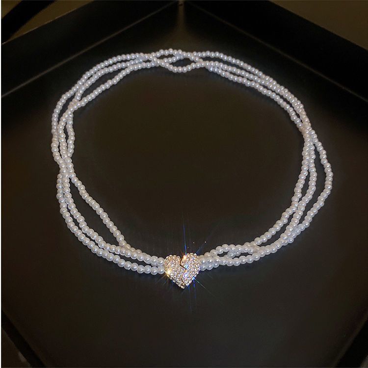❤Heart Multilayer Pearl Magnetic Necklace-belovejewel.com