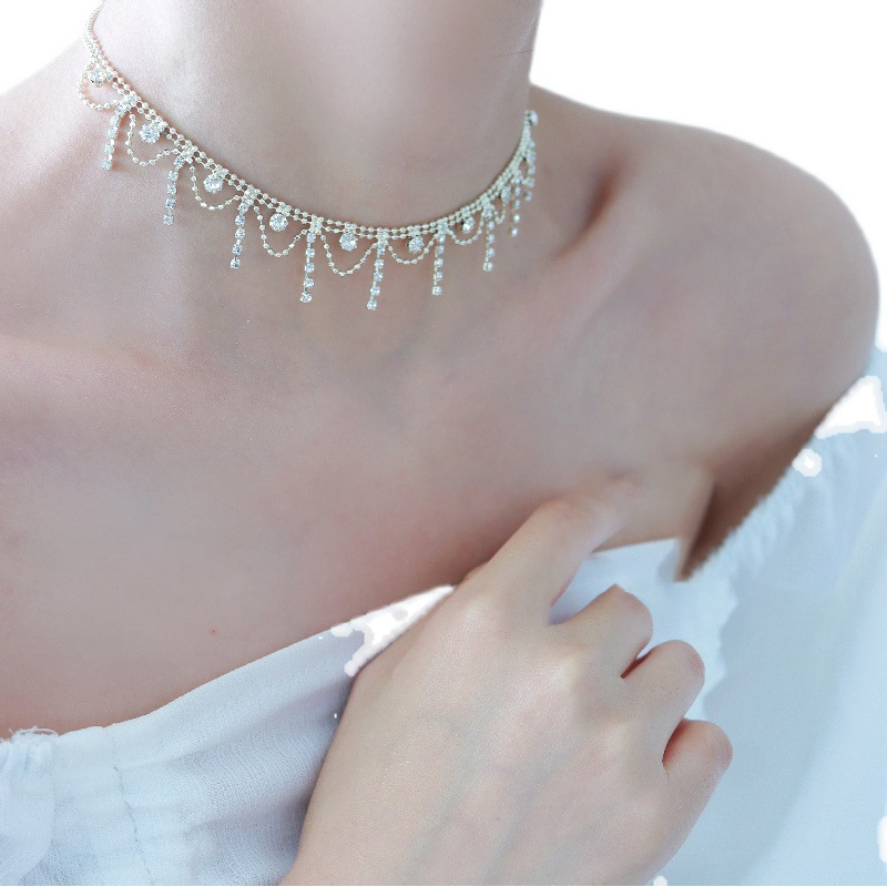 French Lace Edge Diamond Clavicle Chain-belovejewel.com
