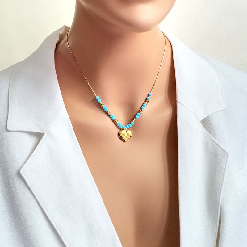 💙Gold Heart Pendant Blue Necklace