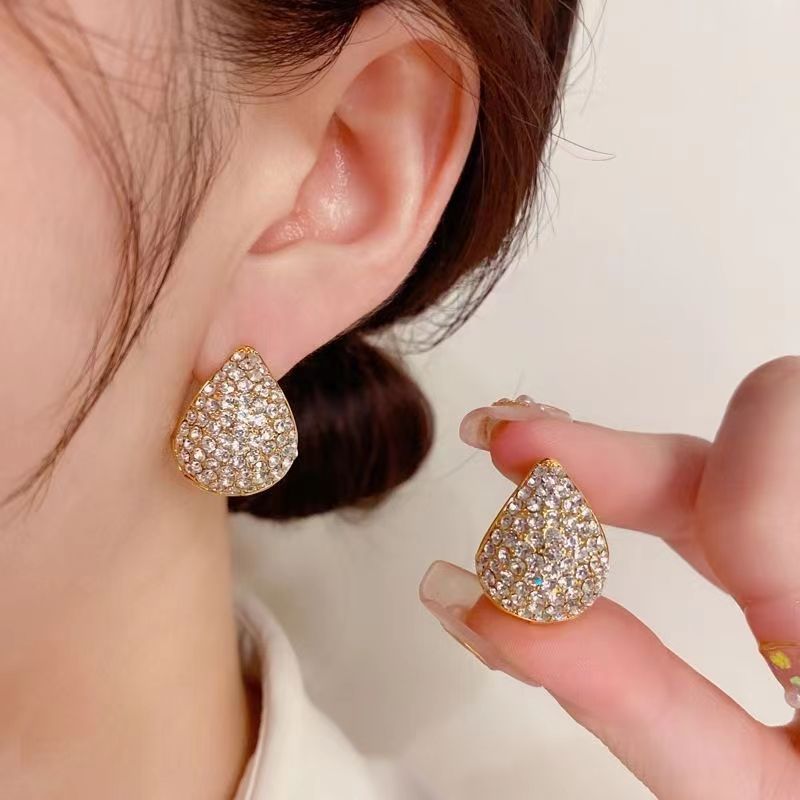 Water Drop Shaped Diamond Stud Earrings-belovejewel.com