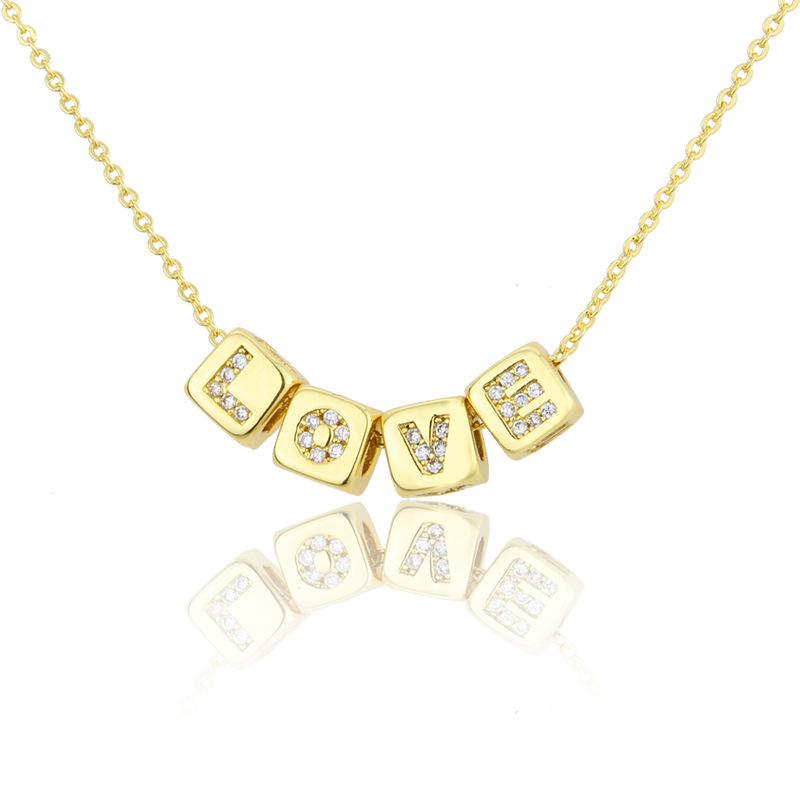 DIY Alphabet Gold Plated Zircon Necklace-belovejewel.com