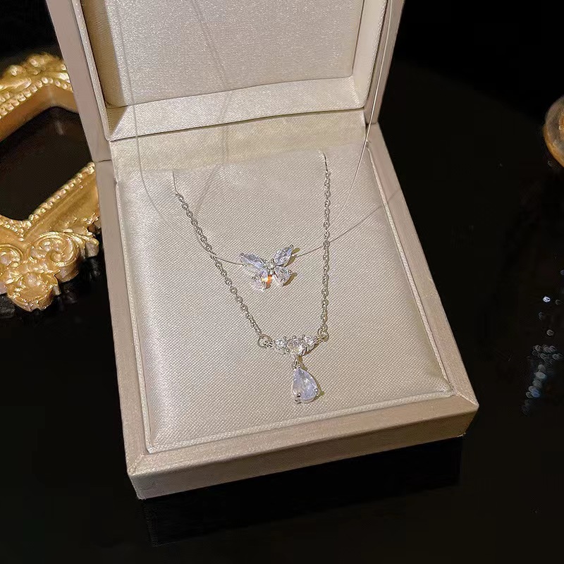 🎀Bow Tear Drop Zircon Necklace-belovejewel.com