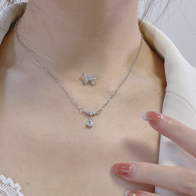 🎀Bow Tear Drop Zircon Necklace-belovejewel.com