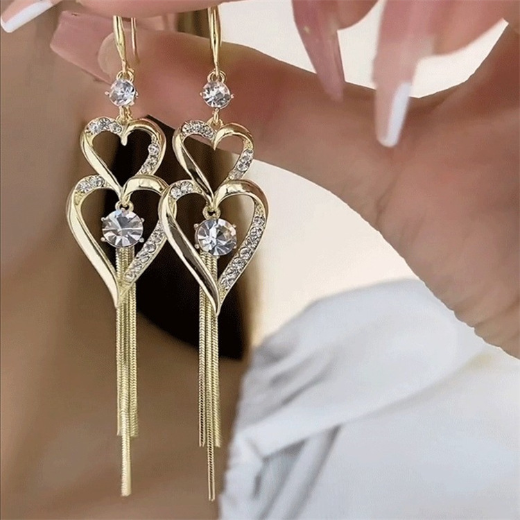 💝Long Double Heart Tassel Earrings-belovejewel.com