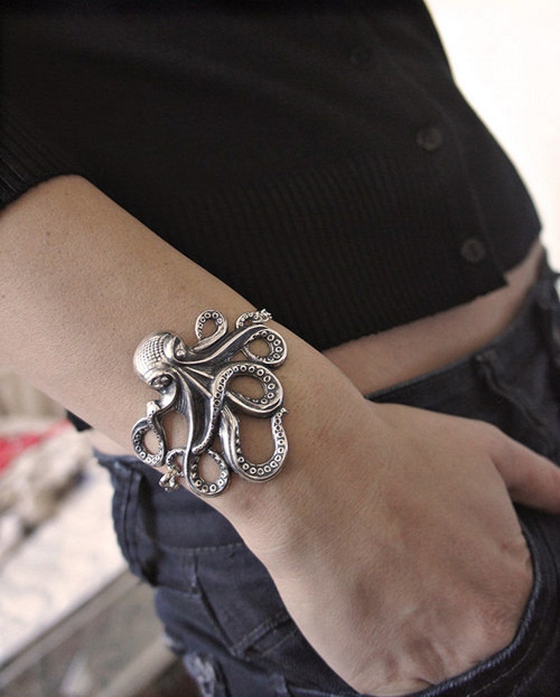 🐙Silver Rockabilly Steampunk Octopus Bracelet-belovejewel.com