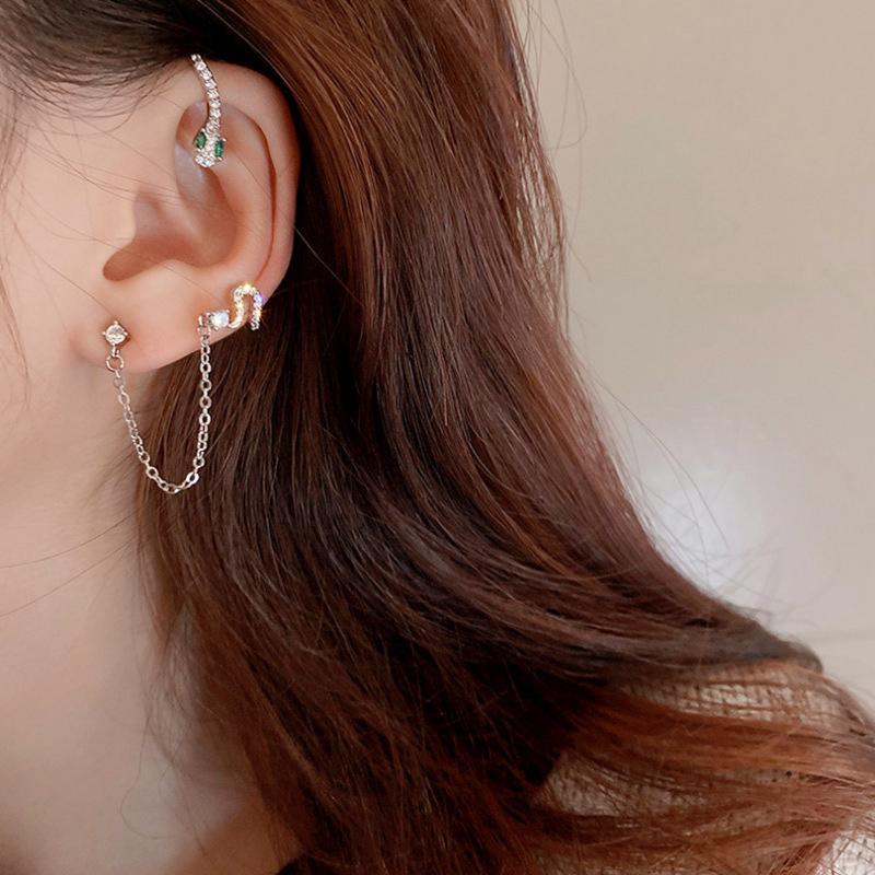 Shiny Zircon Snake Ear Hanging Ear Clip Cuff For Women-belovejewel.com