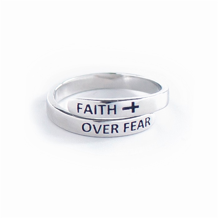 "FAITH OVER FEAR" Sterling Silver Cross Ring