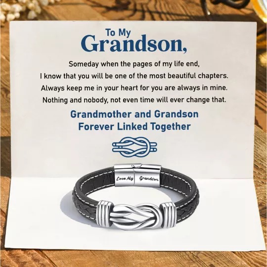 "Grandmother and Grandson Forever Linked Together" Braided Leather Bracelet