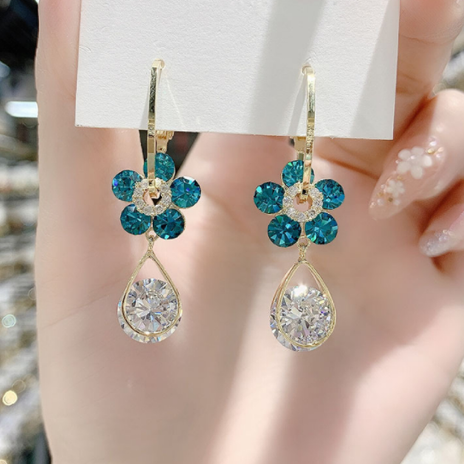 Fashion Flower Crystal Earrings-belovejewel.com