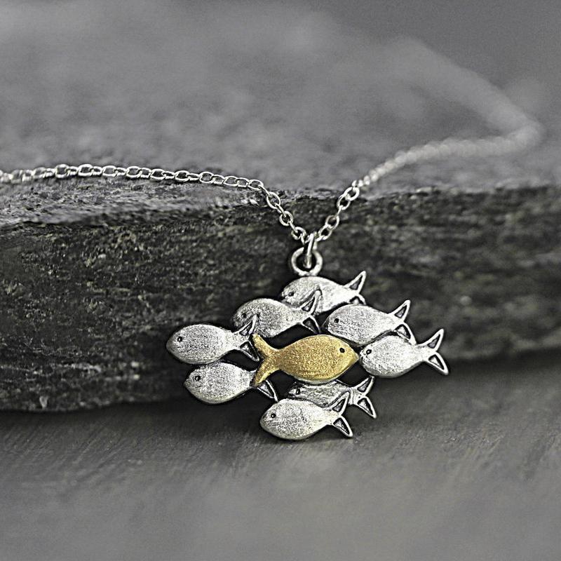 925 Silver Fish Bracelet Fish Necklace Fish Anklet Swimming Upstream  Jewelry Gift-belovejewel.com