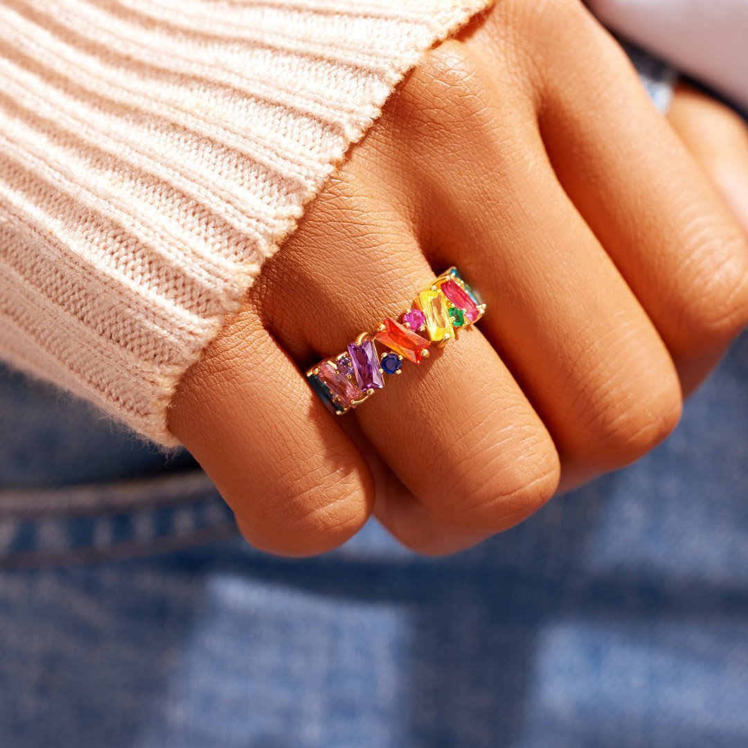 Stepping Stones Rainbow Ring Band-belovejewel.com