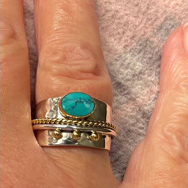 Turquoise Wide Band Ring-belovejewel.com