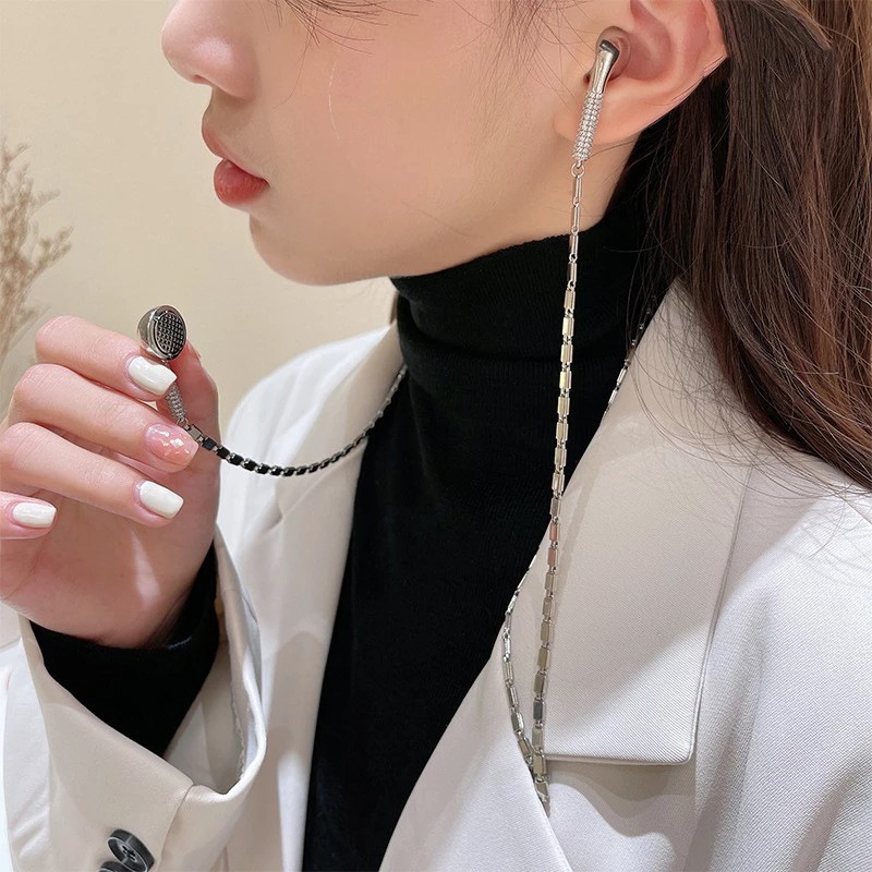 Shiny Zircon Slightly Inlaid Earphone Necklace-belovejewel.com