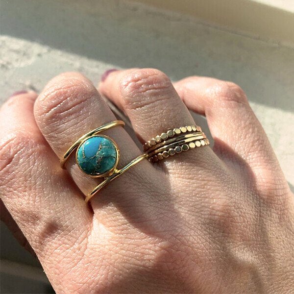 Natural Turquoise Gold Ring-belovejewel.com