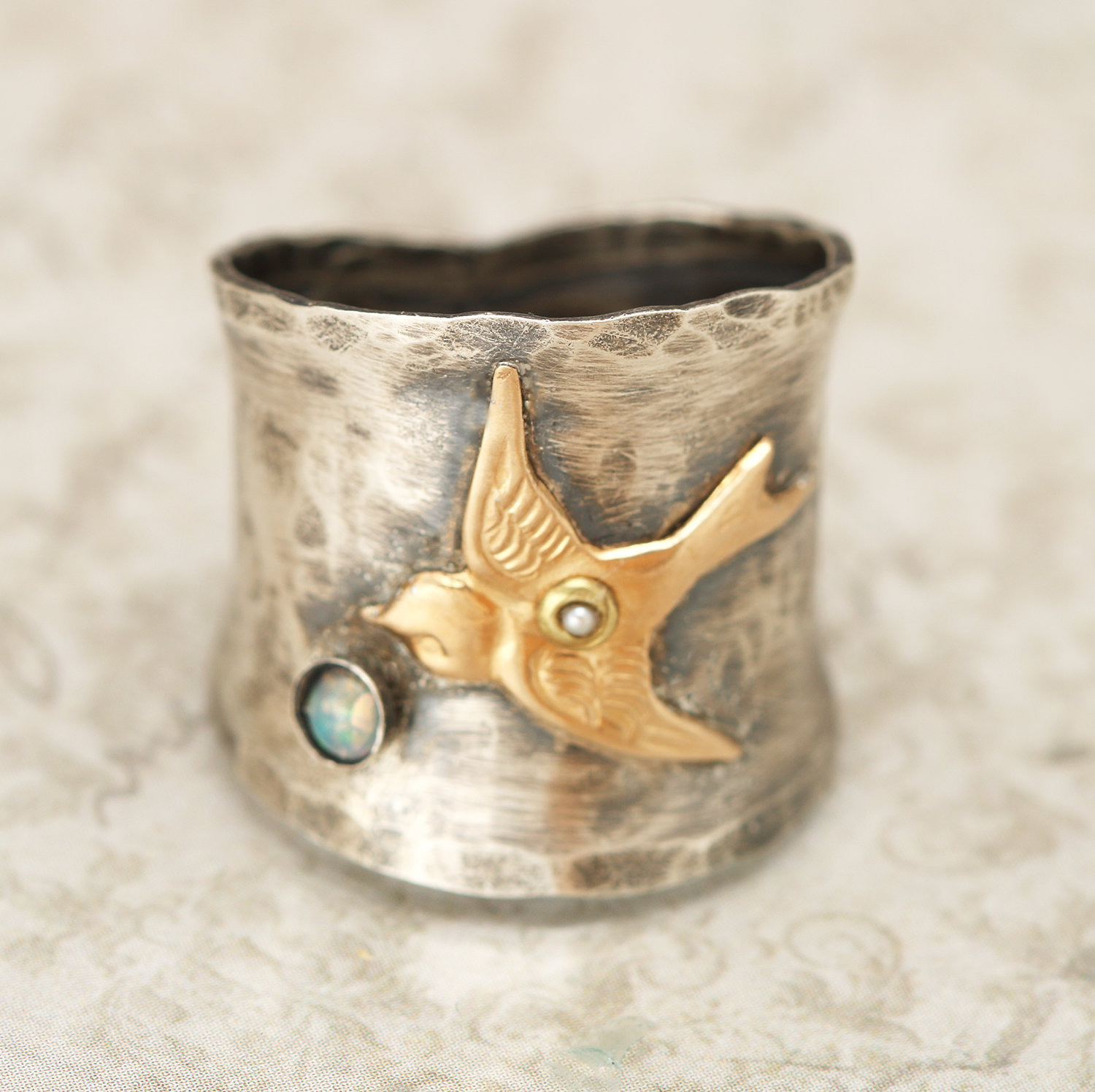 Sterling Silver Wide Band Ring, Bird Ring For Woman Unique