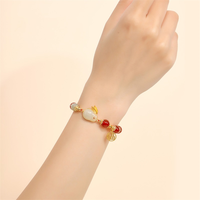 925 Sterling Silver Hetian Jade Lucky Rabbit Jewelry Set-belovejewel.com