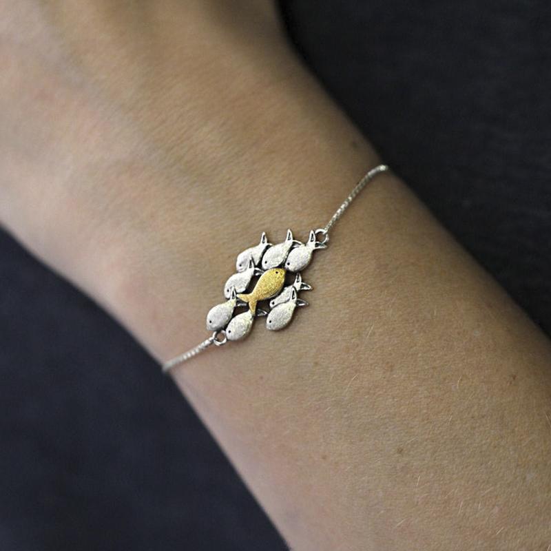 925 Silver Fish Bracelet Fish Necklace Fish Anklet Swimming Upstream  Jewelry Gift-belovejewel.com