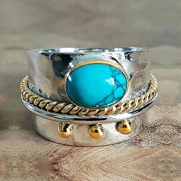 Turquoise Wide Band Ring-belovejewel.com