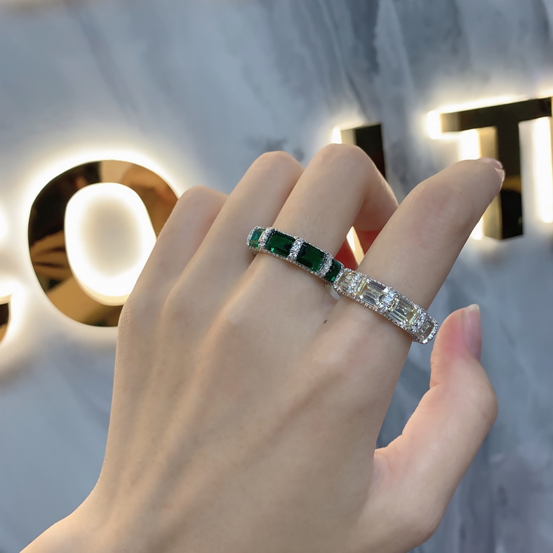 Vintage Emerald 925 Sterling Silver Eternity Band Ring-belovejewel.com