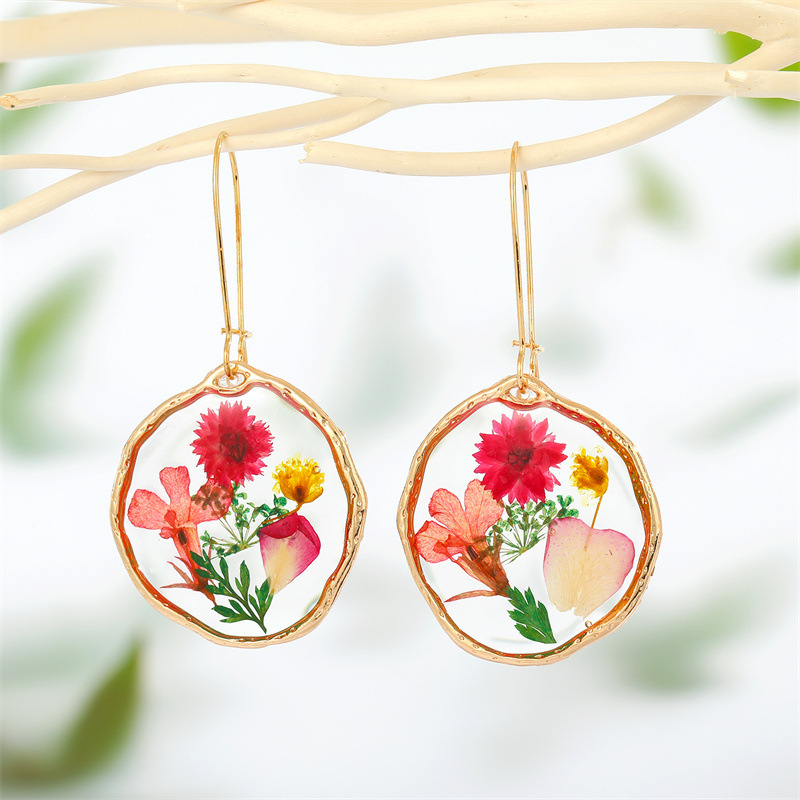 Irregular Circle Colorful Flower Earrings