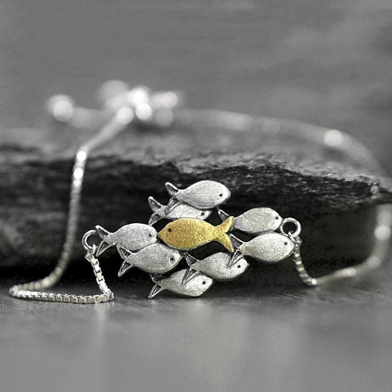 925 Silver Fish Bracelet Fish Necklace Fish Anklet Swimming Upstream  Jewelry Gift-belovejewel.com