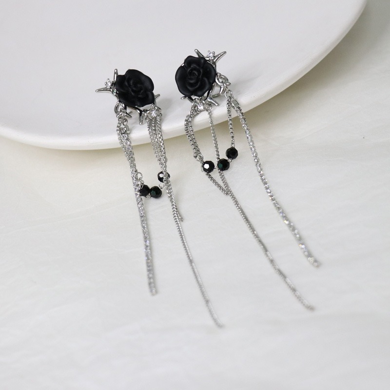 Gothic Rose Tassel Style Zircon Non Pierced Earrings-belovejewel.com