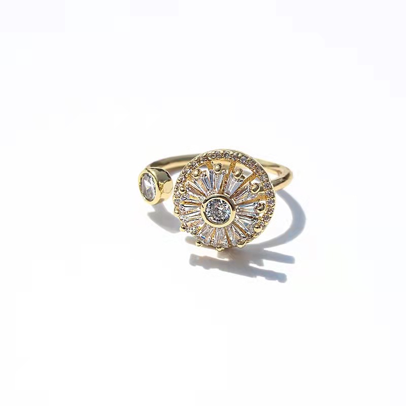 Gold Crystal Anxiety Relief  Spinning Ring-belovejewel.com
