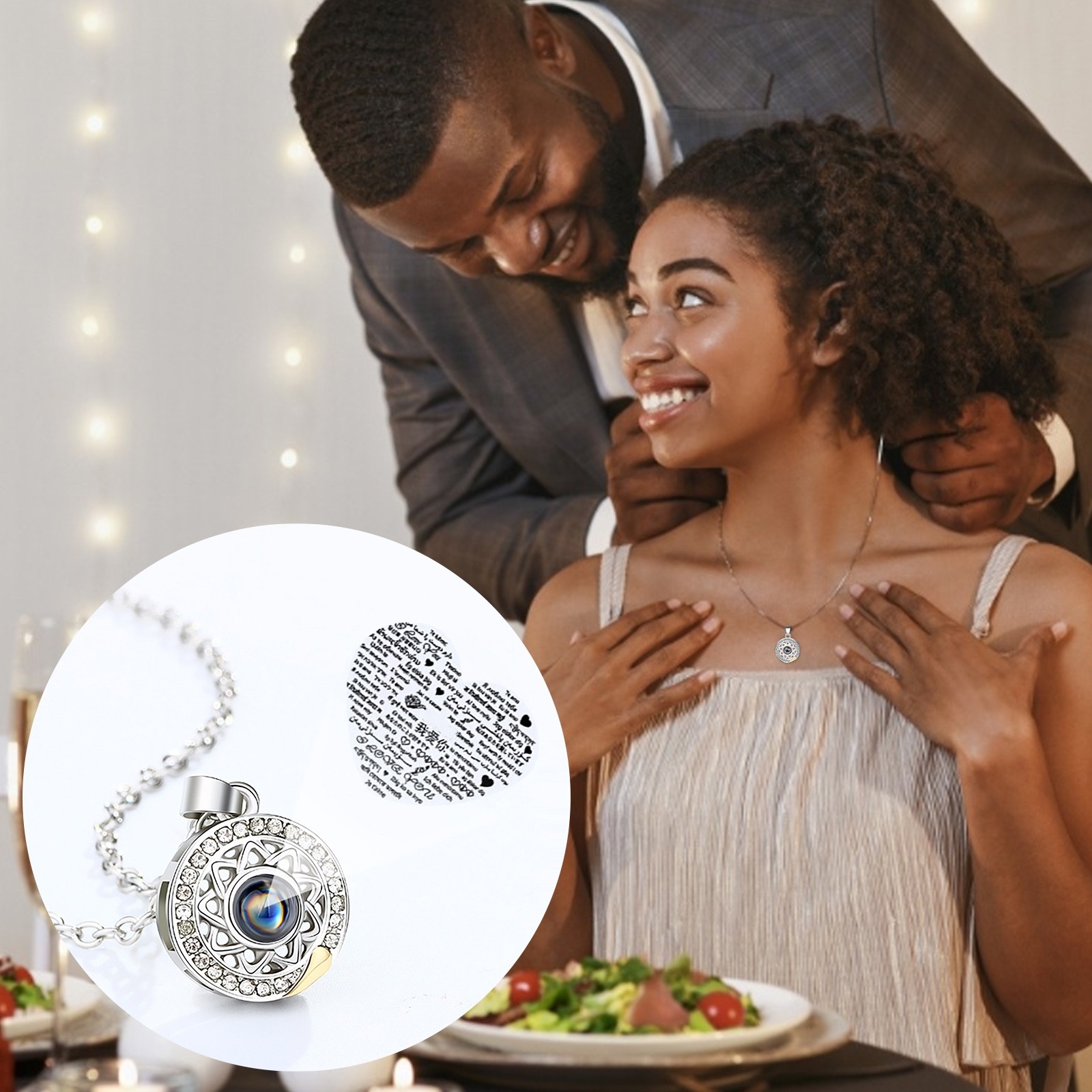 100 Languages I Love You Necklace Projection Pendant Sun And Moon Couple Gift-belovejewel.com