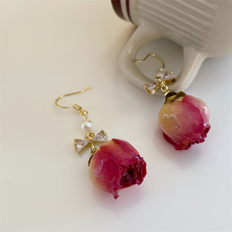 Vintage Rose Dried Flower Earrings