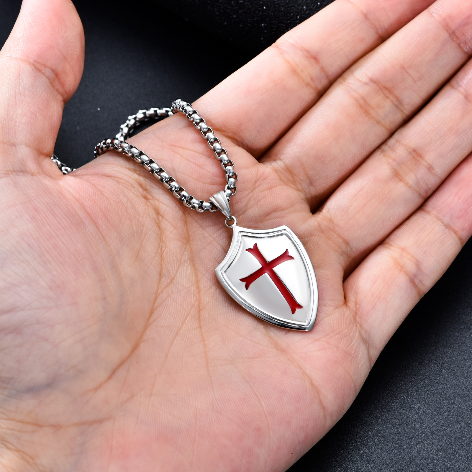 Knights Templar Shield Necklace in Sterling Silver-belovejewel.com