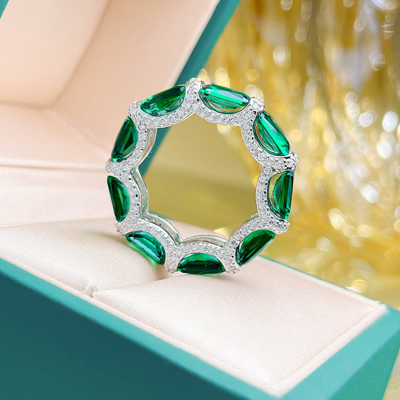 Vintage Emerald 925 Sterling Silver Eternity Band Ring-belovejewel.com