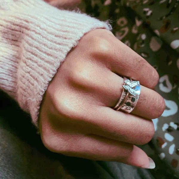 Butterflies Silver Spinner Ring💝-belovejewel.com