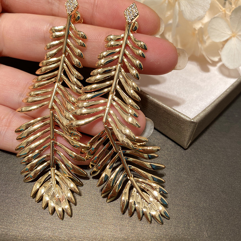 Palm Leaf Big Tassel Earrings-belovejewel.com