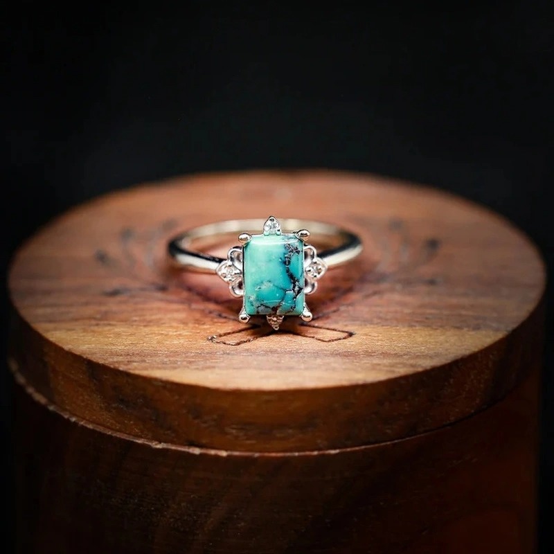 Natural Turquoise Faux Diamond Ring-belovejewel.com