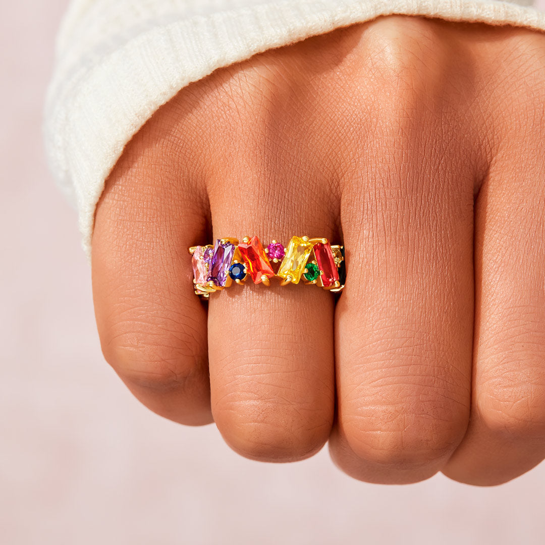 Rainbow Pieces Ring Band-belovejewel.com