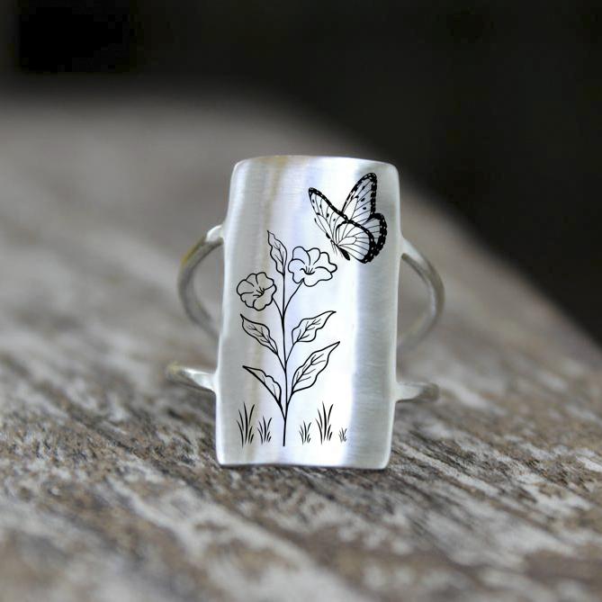 S925 Sterling Silver Flower Butterfly Bee Dragonfly Ring