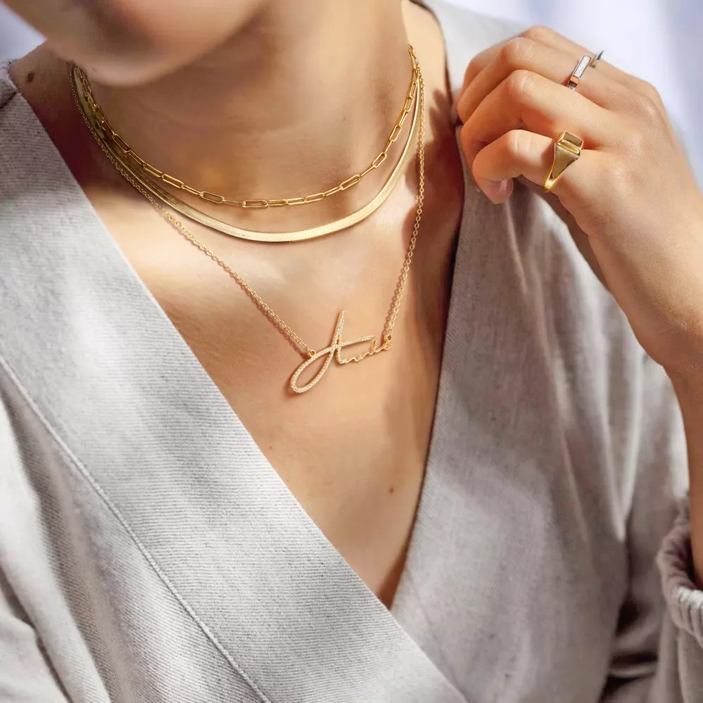 Signature Style Name Necklace With Diamond-belovejewel.com