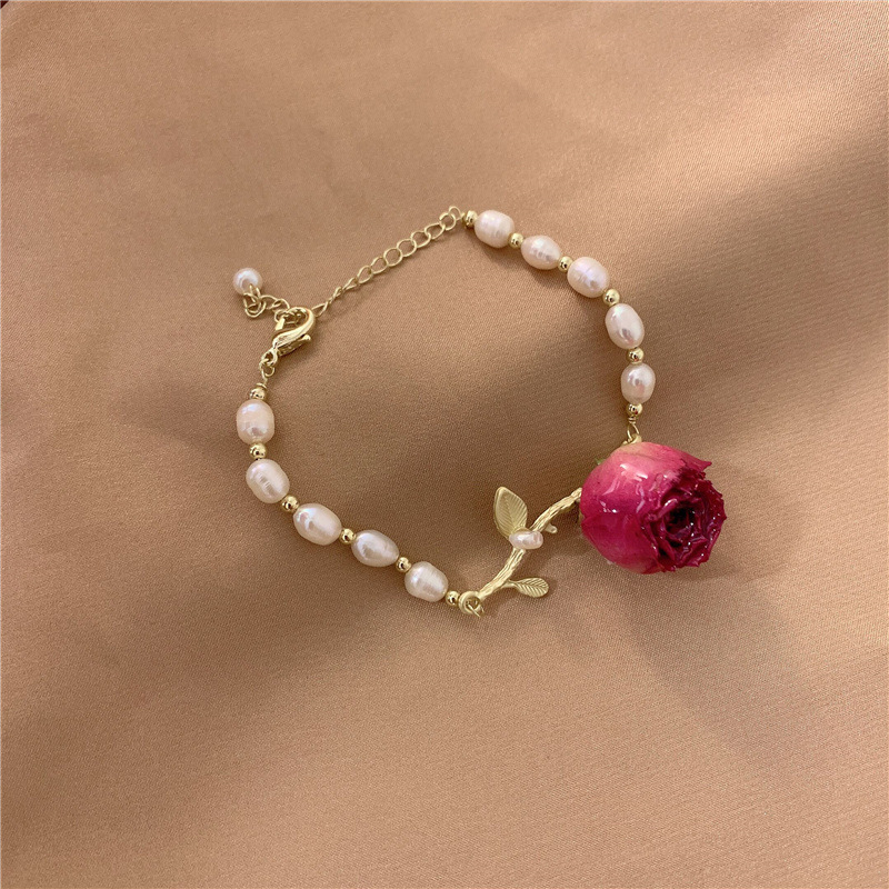 Branch Pearl Dried Rose Flower Bracelet Necklace-belovejewel.com