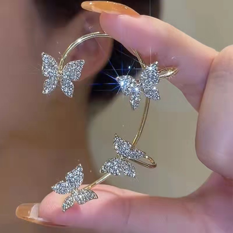 Shiny Zircon Butterfly Ear Clips