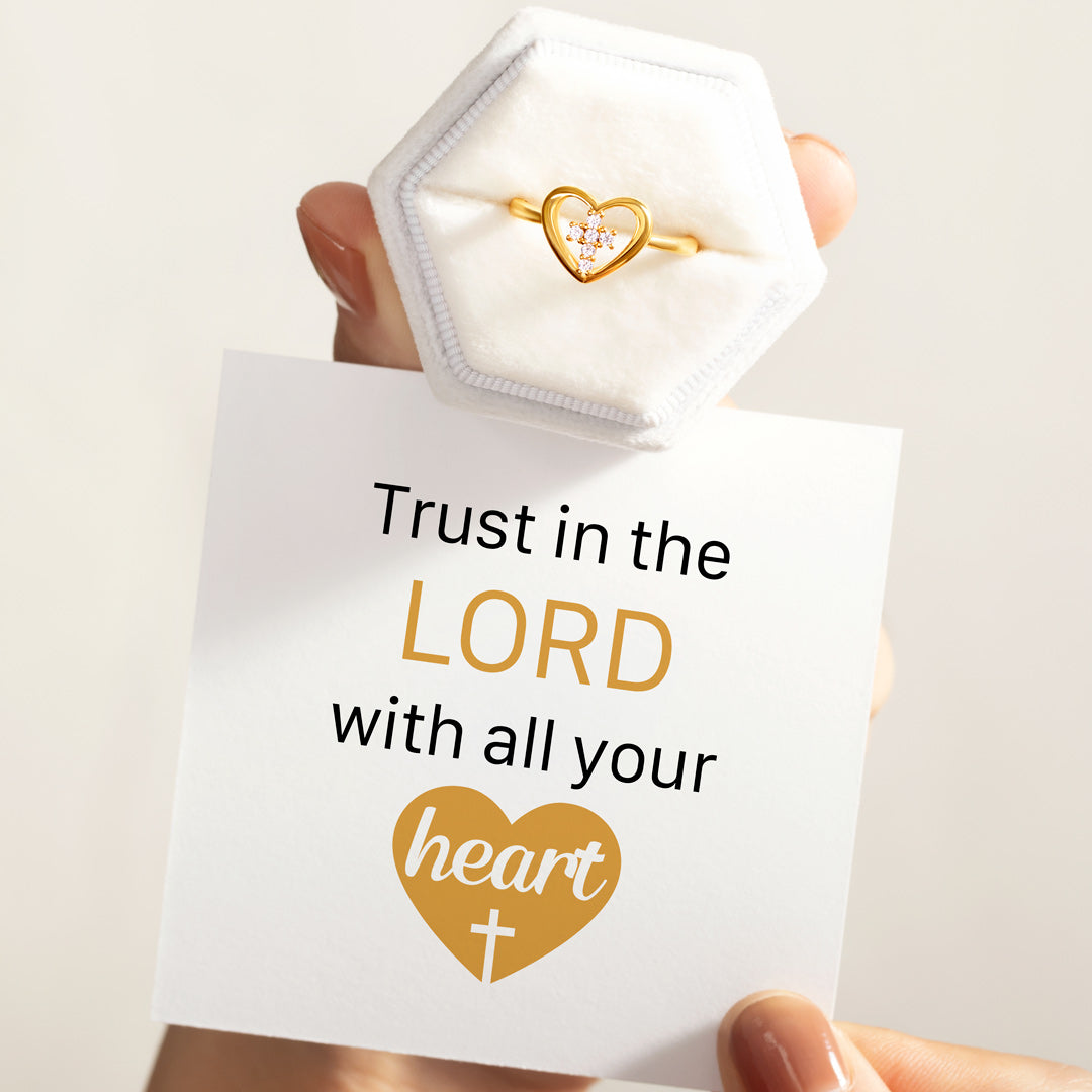 Trust in the Lord Cross in Heart Ring