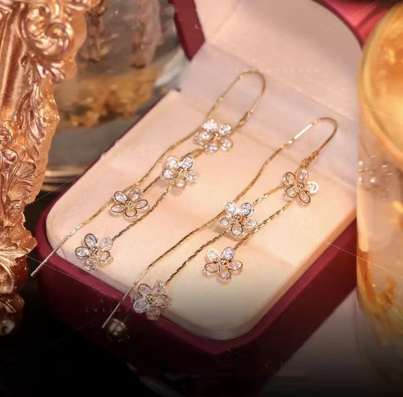 Shiny Zirconia Plum Blossom Earrings-belovejewel.com