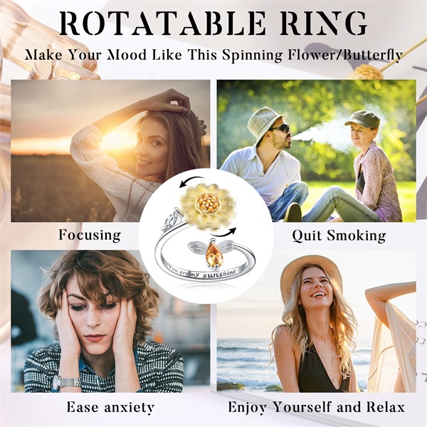 "YOU ARE MY SUNSHINE" Rotating Sunflower Ring-belovejewel.com