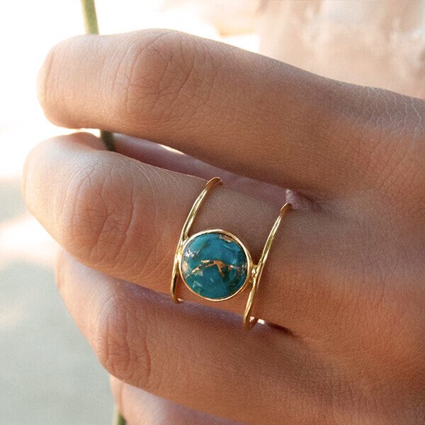 Natural Turquoise Gold Ring-belovejewel.com