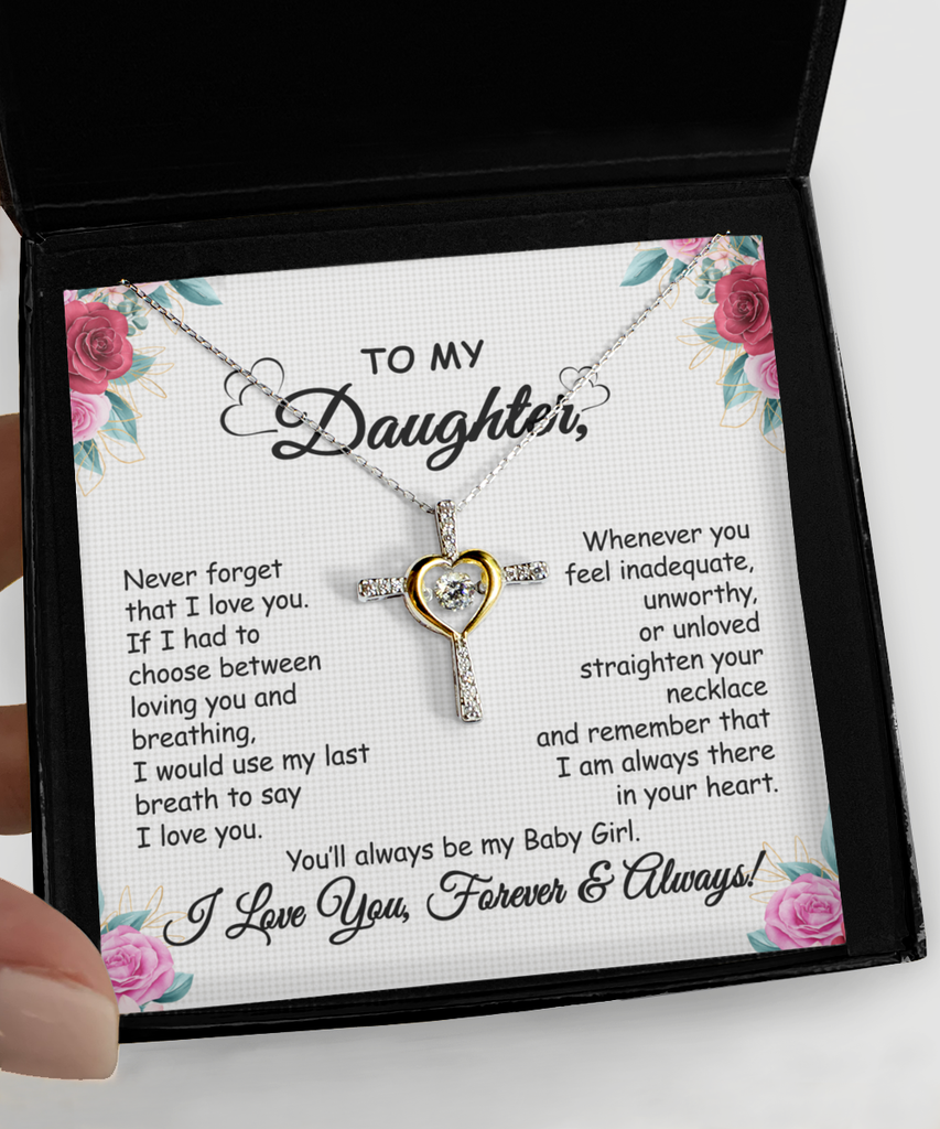 Gift To My Baby Girl Daughter - Cross Dancing Necklace With Message Card-belovejewel.com