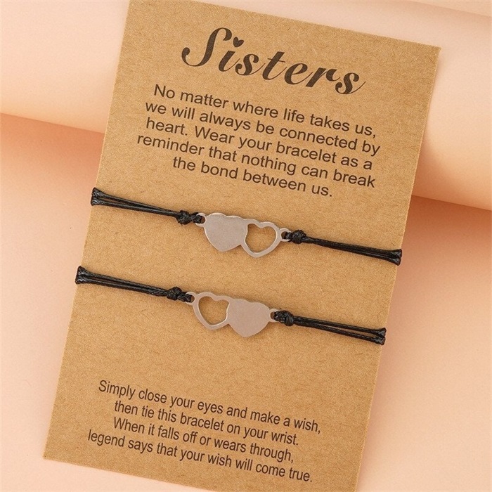 Sister Bracelets with Heart Charms