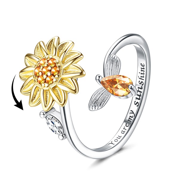 "YOU ARE MY SUNSHINE" Rotating Sunflower Ring-belovejewel.com