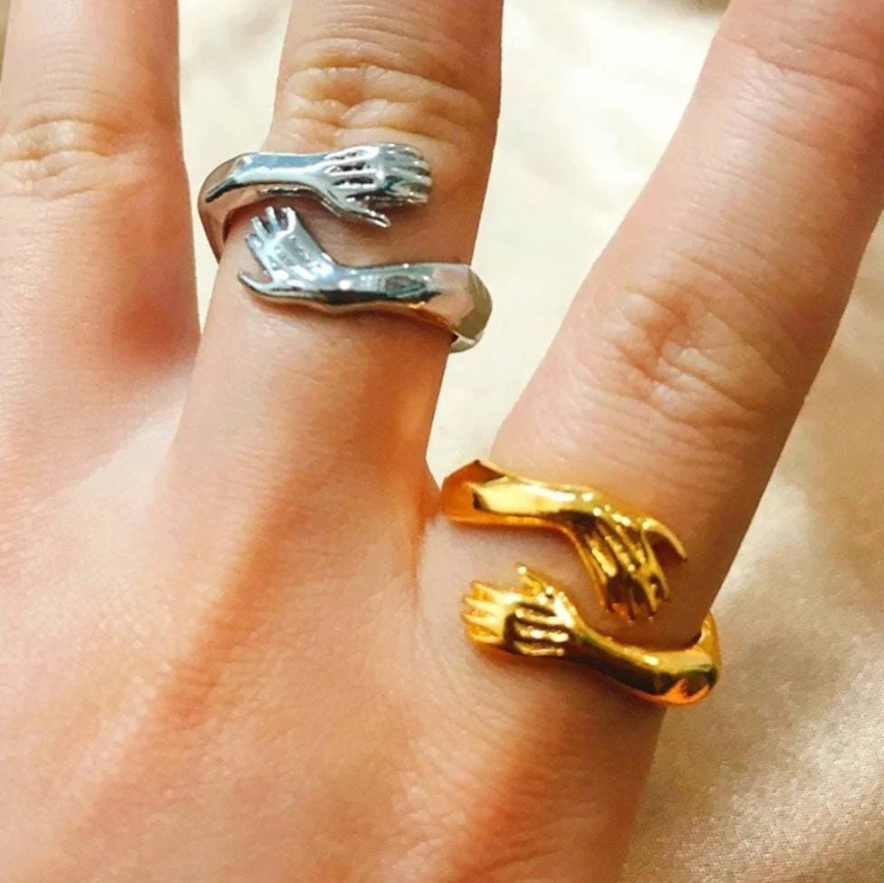 Hug Ring - Couple Love Hugging Hand Stackable Ring-belovejewel.com