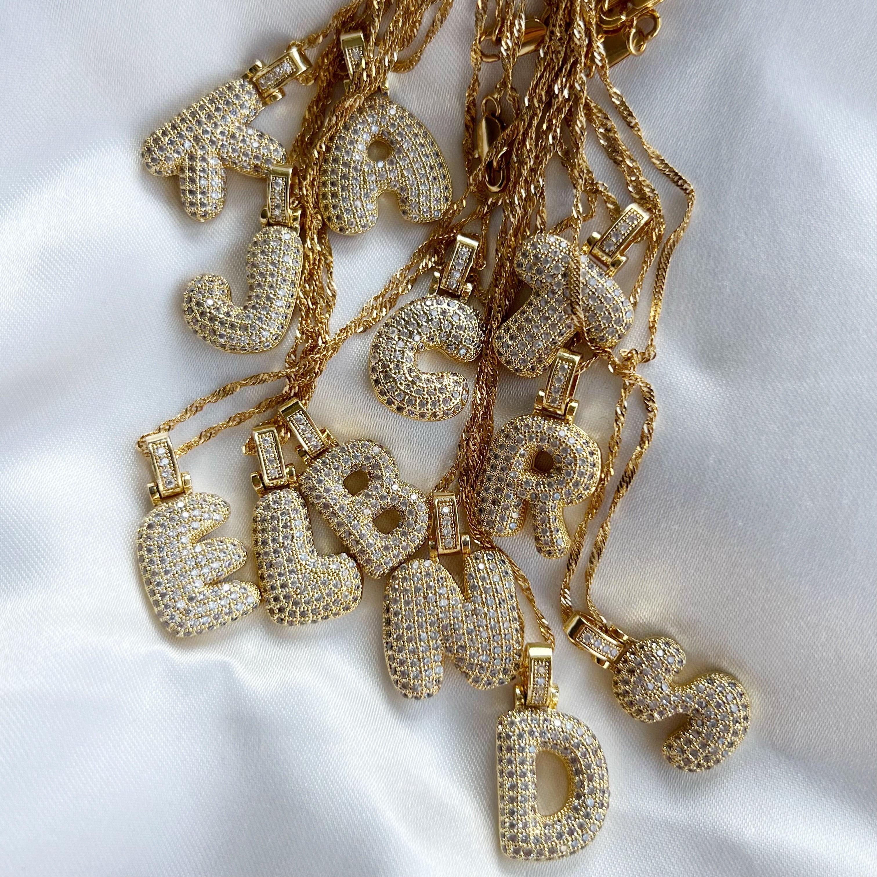 Iced Alphabet Crystal Pendant '18k Gold Plated'-belovejewel.com