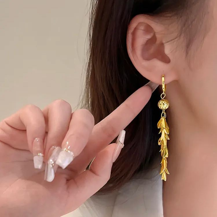 💐MOTHER'S DAY PRE-SALE💝- Gold Leaf Lucky Beads Tassel Earrings-belovejewel.com